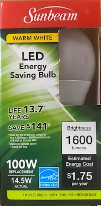 Sunbeam LEDA19 BULB/14.5W/3K