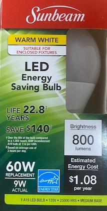 Sunbeam LED A19 BULB/9W/3K