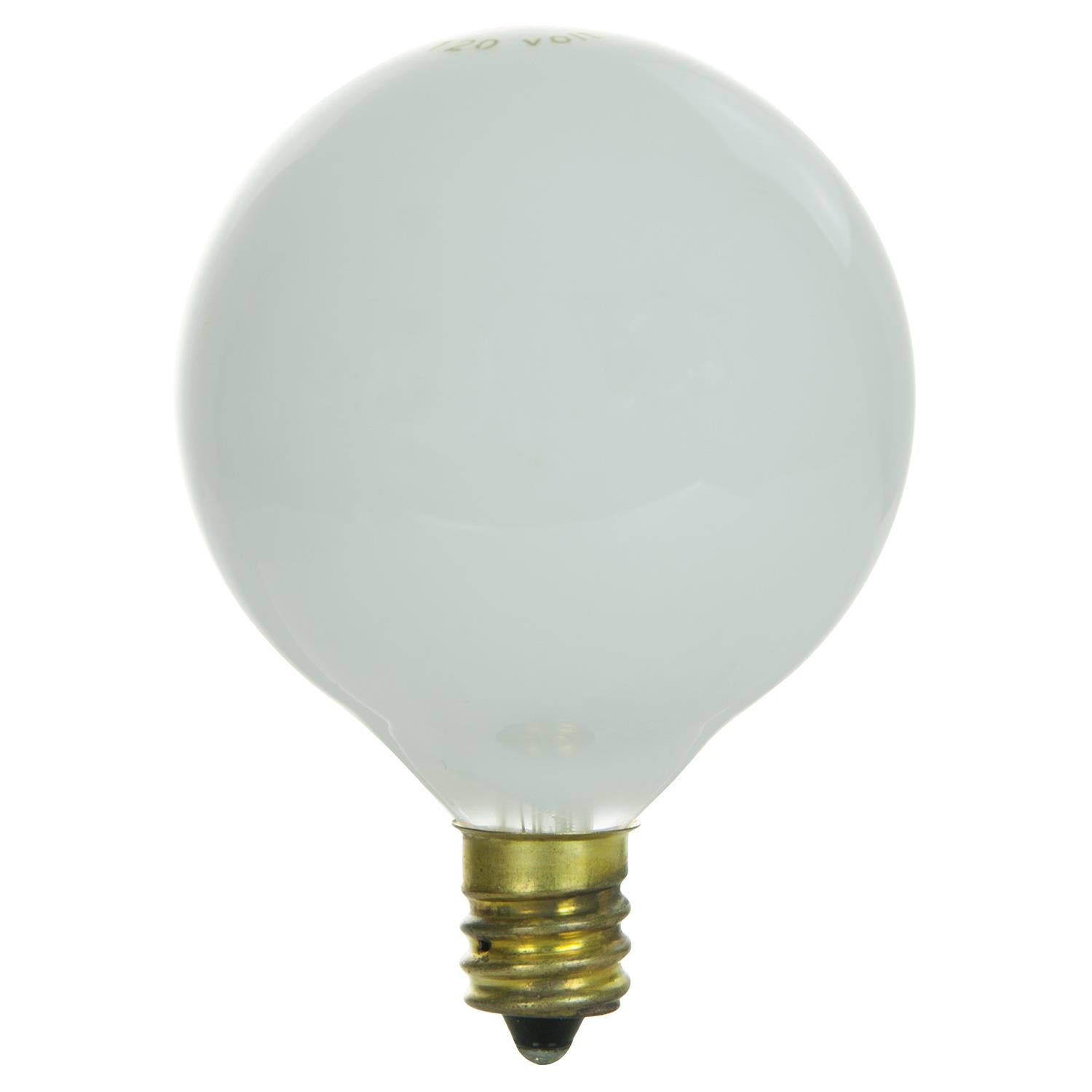 Sunlite 15 Watt G16.5 Globe, Candelabra Base, White - 25 Pack