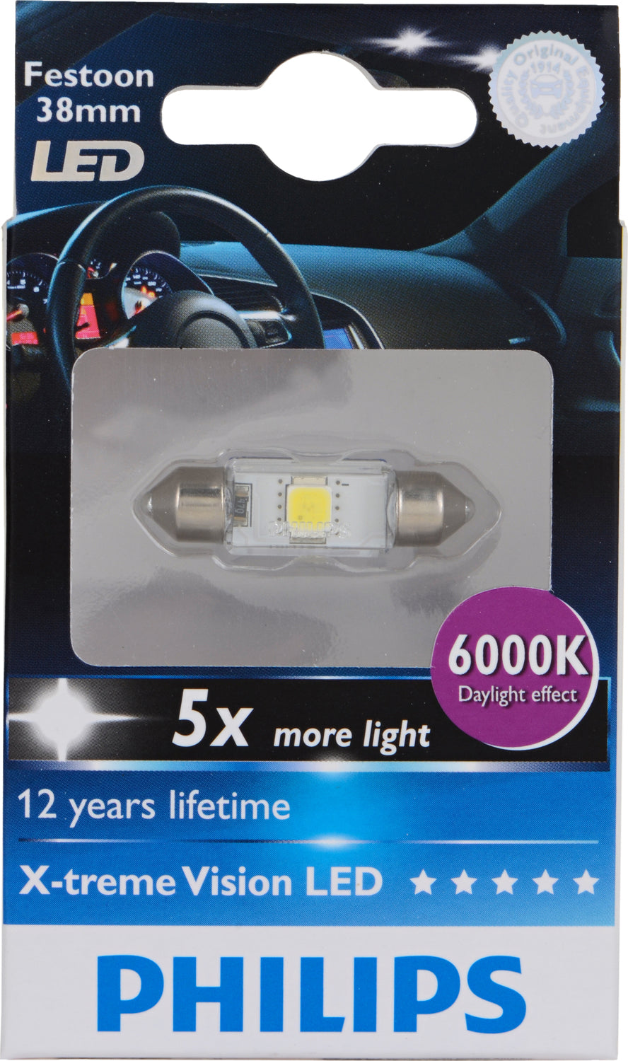 Philips 128596000KX1 | Festoon C5WLED Interior Bulb - 38MM 6000 K