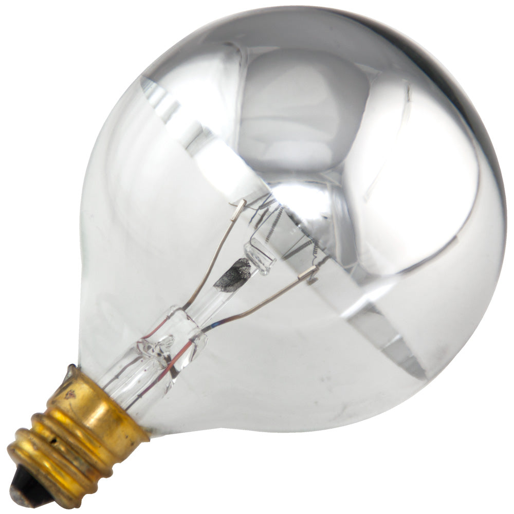 40W 120V G16.5 - Globe - Half Chrome Top - Candelabra Base
