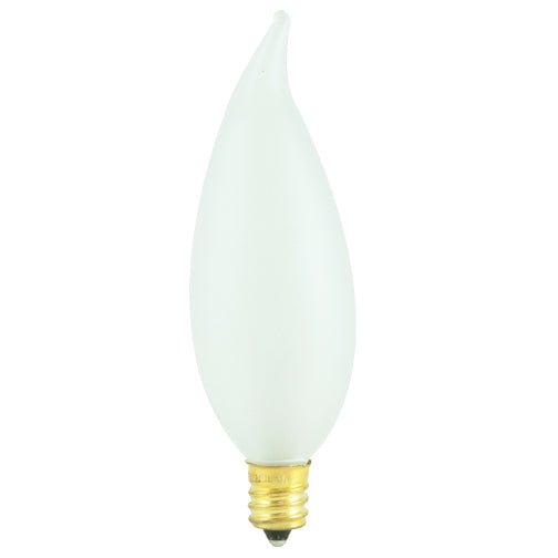Bulbrite 60CFF/32/3 60W CA10 Flame Tip Chandelier Bulb - E12 Base - Frost