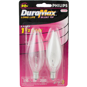 Philips BC60B10-1/2C/CL/LL Bulb | 60W Blunt Tip Incandescent 2-PACK