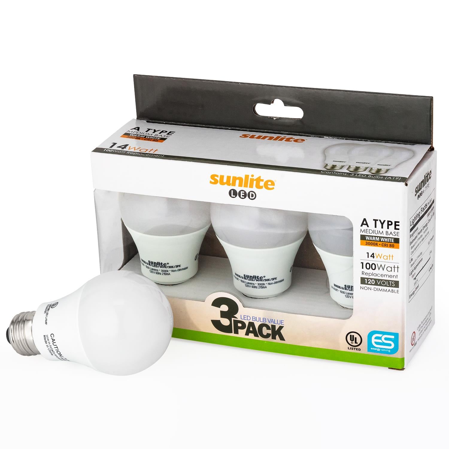 Sunlite A19/LED/14W/65K/3PK LED Household 14W  E26 Base 6500K Cool White 3-PK