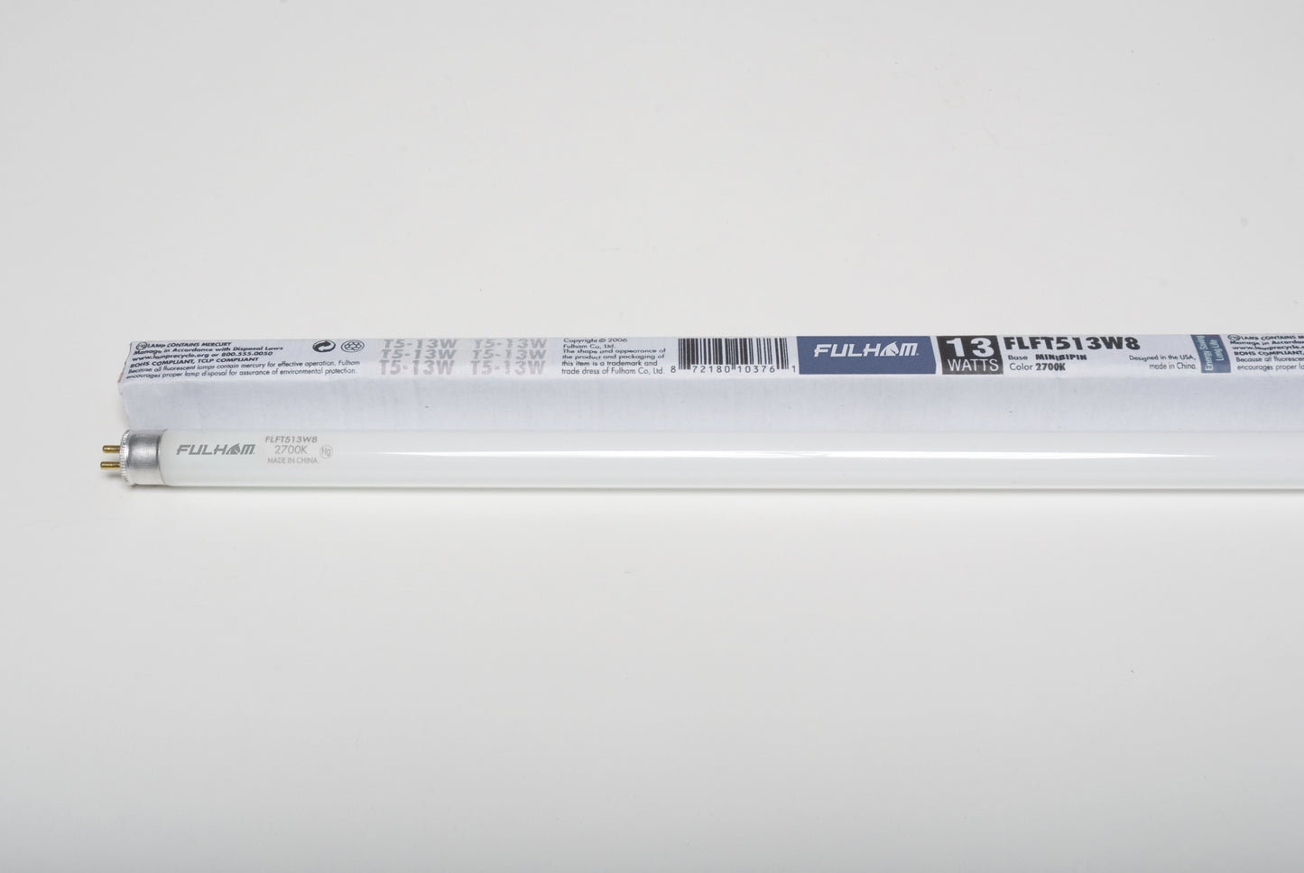 Fulham FLFT513W827 | Linear Fluorescent T5 Lamp 13W 80CRI 2700K w/ (G5) Min Bi-Pin Connectors