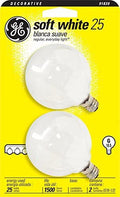 GE 25GC/W Bulb- 25W 120V G16.5 - Globe - Candelabra Base - 2 Pack