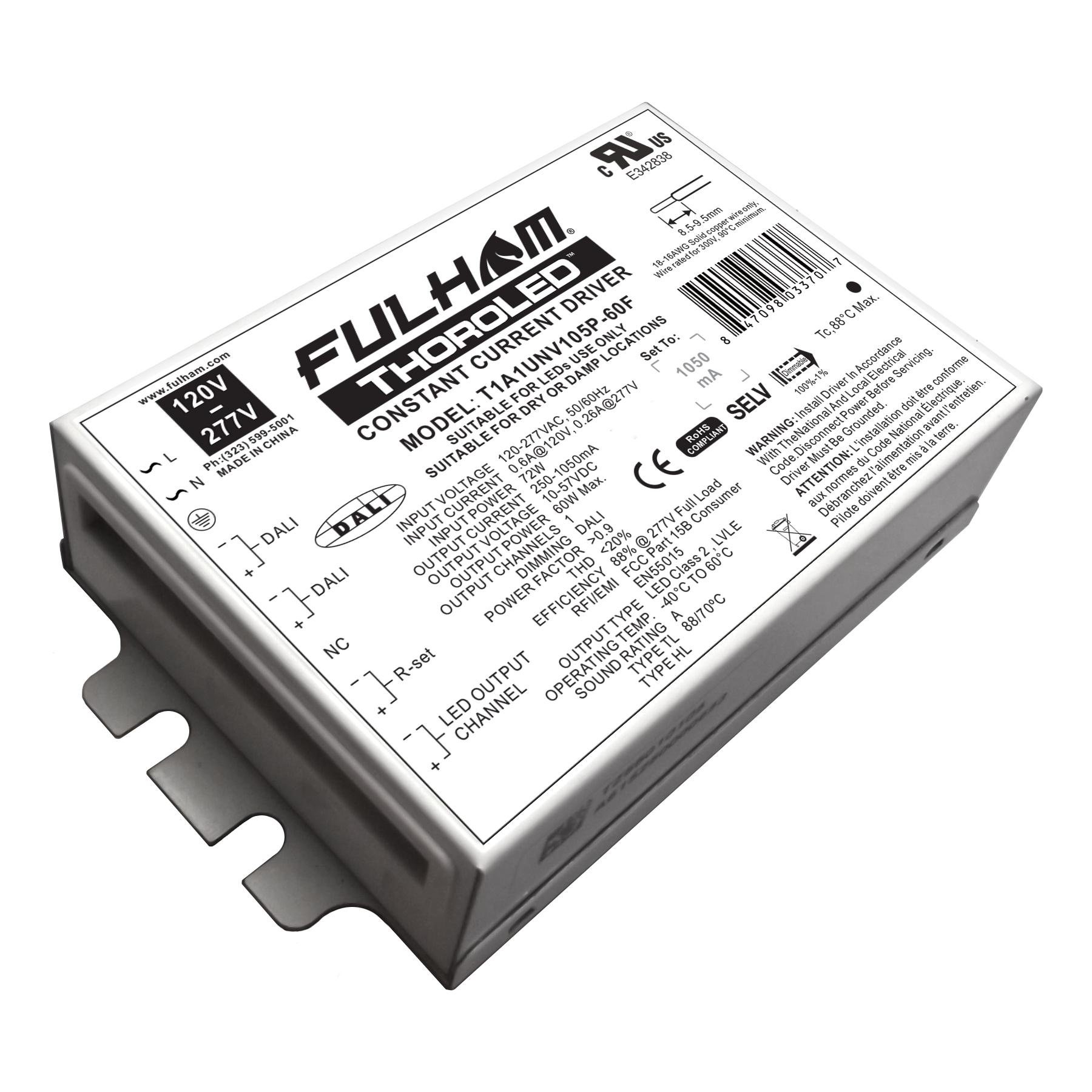 Fulham T1A1UNV105P-60F | DALI Dimming LED Driver - Constant Current - 60W Max