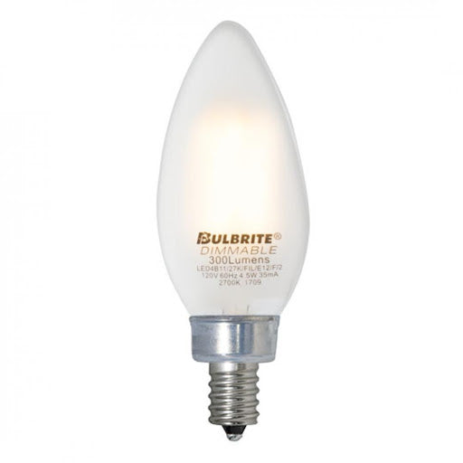 Bulbrite LED4B11/27K/FIL/E12/F/2 4.5W LED B11 2700K Filament Frost 120V Dimmable