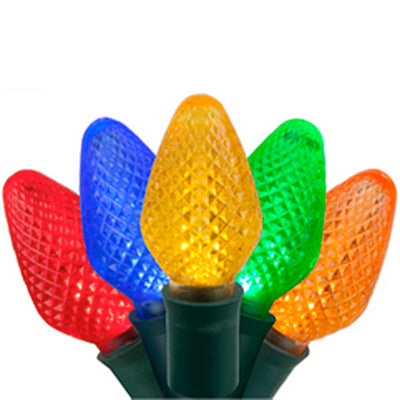 C7 LED String Lights - Multi Color - 50 Lites - 35' String - Green Wire Cord