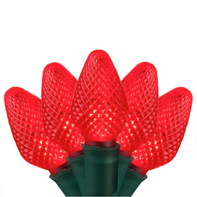 C7 LED String Lights - Red - 50 Lites - 35 Ft String - Green Wire Cord