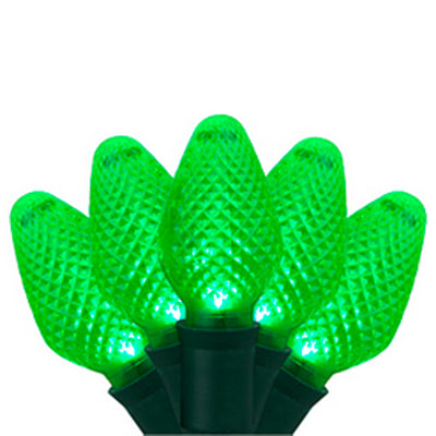 C7 LED String Lights - Green - 50 Lites - 35' String - Green Wire Cord