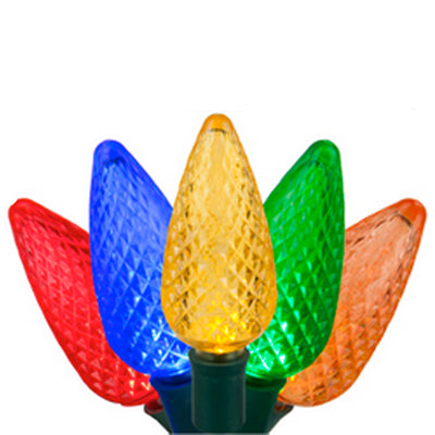 C9 LED String Lights - Multi Color - 50 Lites - 35' String - Green Wire Cord