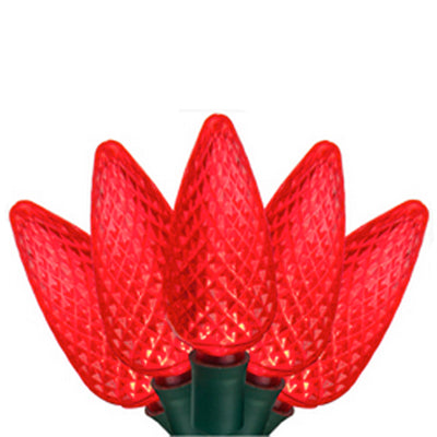 C9 LED String Lights - Red - 50 Lites - 35 Ft String - Green Wire Cord