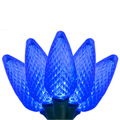 C9 LED String Lights - Blue - 50 Lites - 35' String - Green Wire Cord