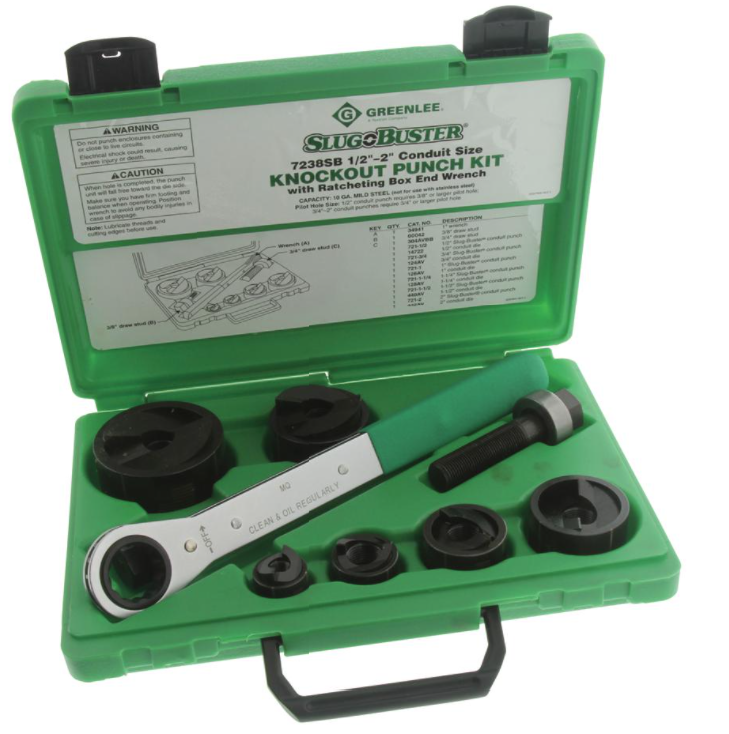 Greenlee 7238SB Knockout Punch Kit, Manual, Ratchet, Slug-Buster, 1/2" to 2" Conduit Size