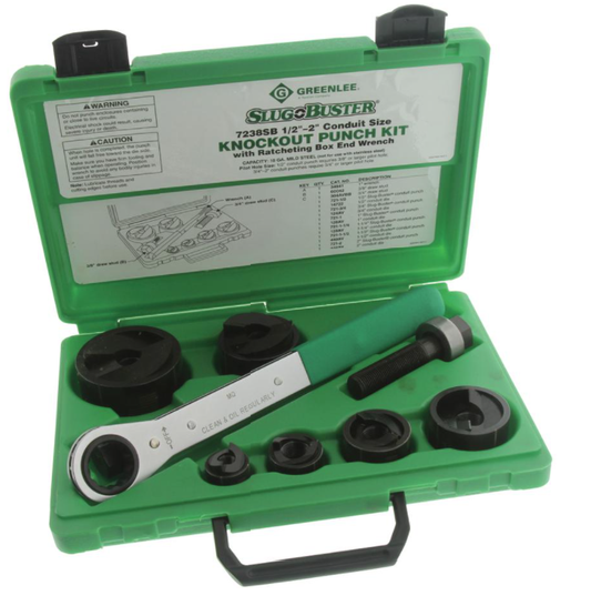 Greenlee 7238SB Knockout Punch Kit, Manual, Ratchet, Slug-Buster, 1/2" to 2" Conduit Size
