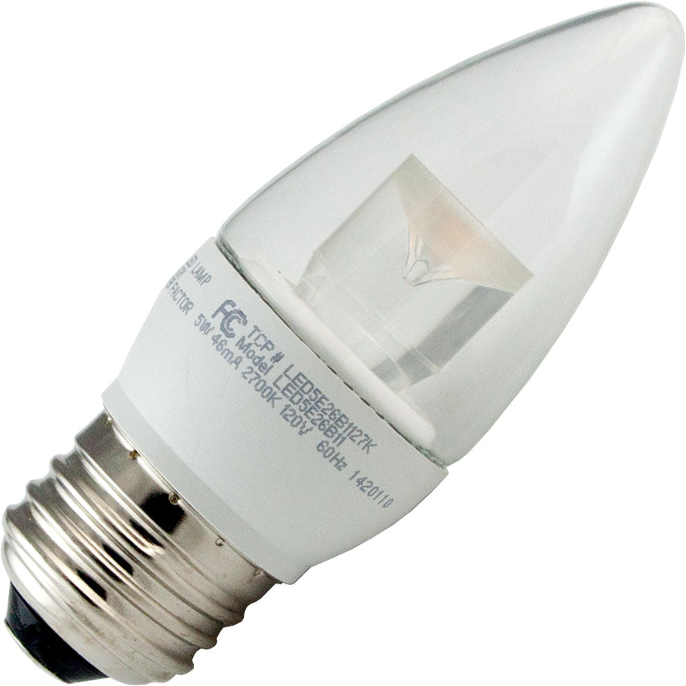 5W Decorative Torpedo, Medium Base, Clear, Warm White, Dimmable