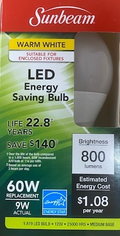 Sunbeam LED A19 BULB/9W/3K