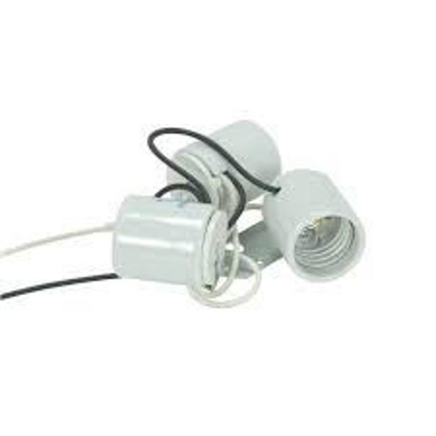Picture of Satco 80-1082 3-Light Porcelain Socket w/Metal Strap, 24"" Leads, Alum Shell, Glazed, 660W, 250V
