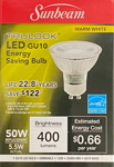 Picture of Sunbeam 5.5W LED GU10 3000K 400Lumens  25000HR Dimmable 120V